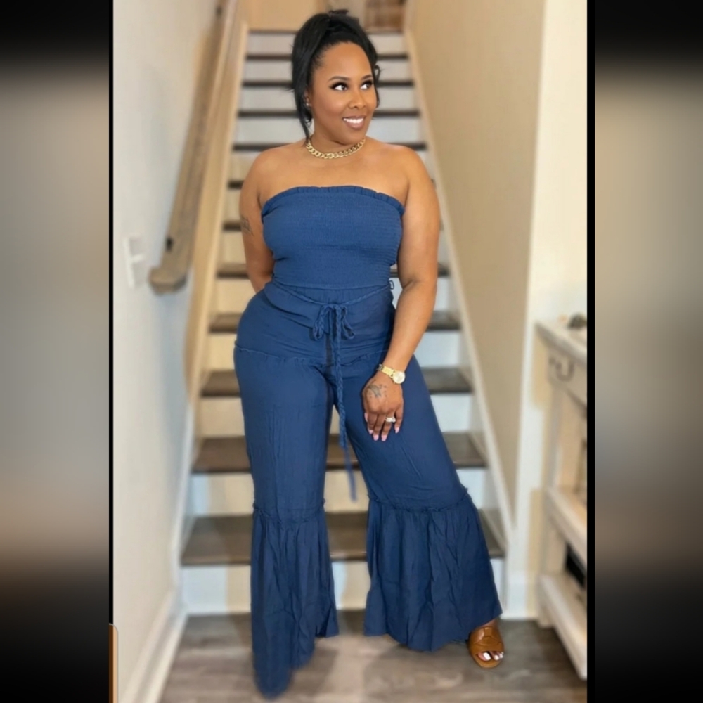Women's Strapless Navy Jumpsuit
